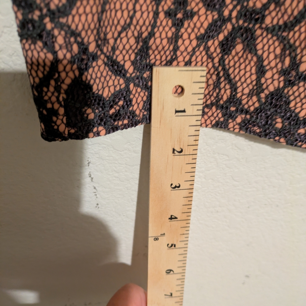 French Connection Peach Dress with Black Lace Overlay - Picture 7 of 8